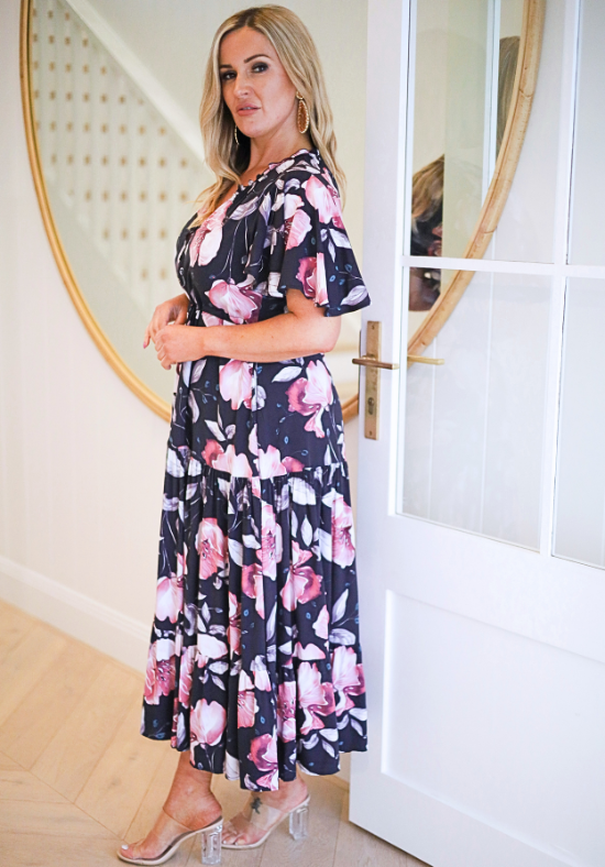 Ladies Maxi Dress - Floral Dress - Deep Purple Background - Demi Dress - Daisy's Closet