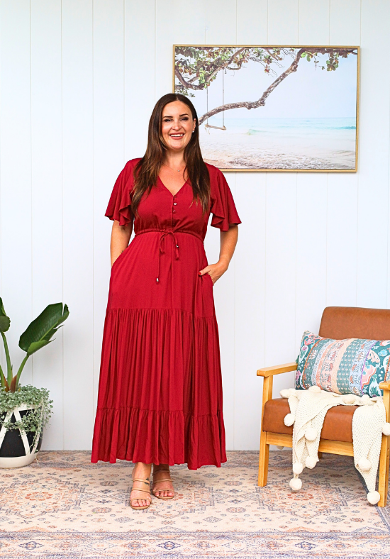 New Gracie Maxi Dress Wine - Daisy’s Closet