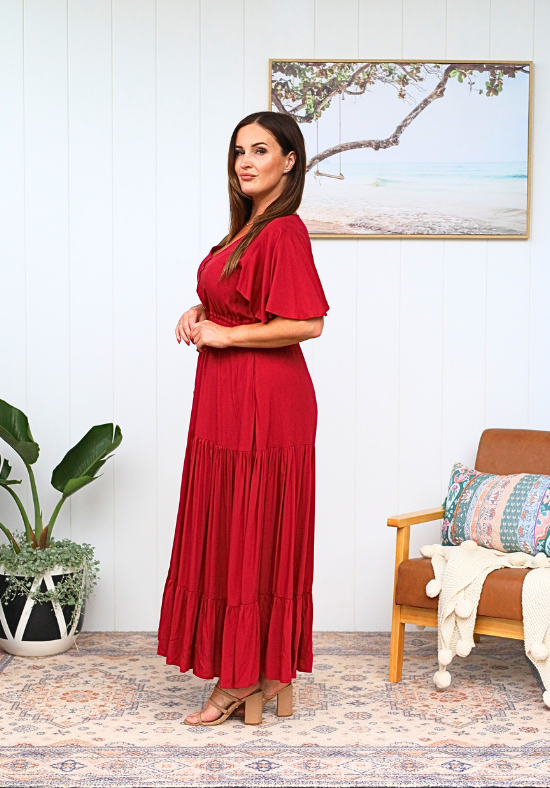 New Gracie Maxi Dress Wine - Daisy’s Closet