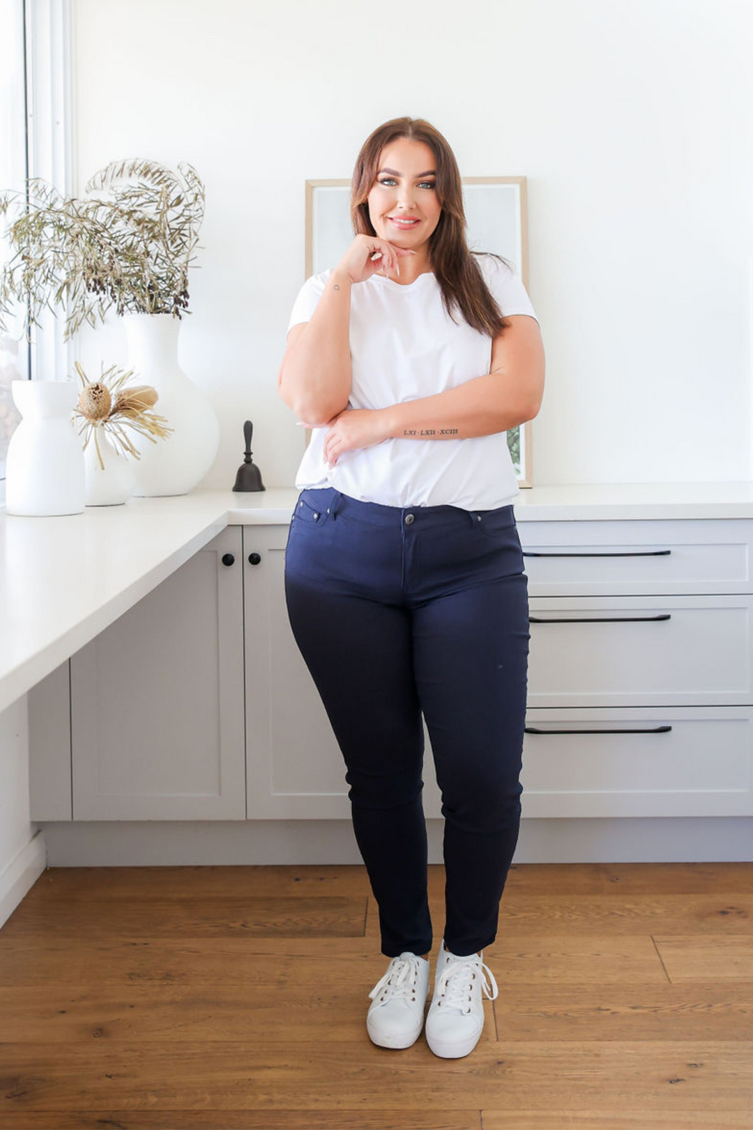 Ladies Full Length Jeans - Stretch Jeans - Navy - Functional Front + Back Pockets - Sizes 6 - 24 - Delta Jeans Front Full Length View Size 10- Daisy's Closet