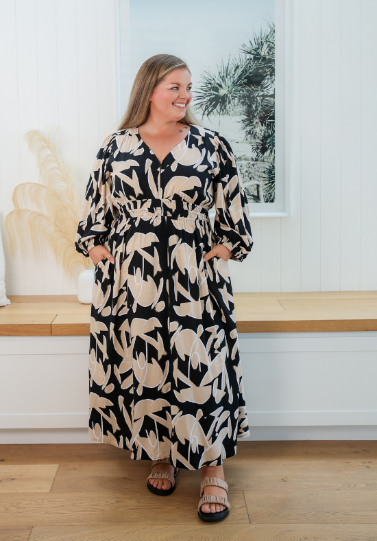 Ladies Black Maxi Dress - Long Sleeve Party Dress - Bianca Dress - Daisy's Closet