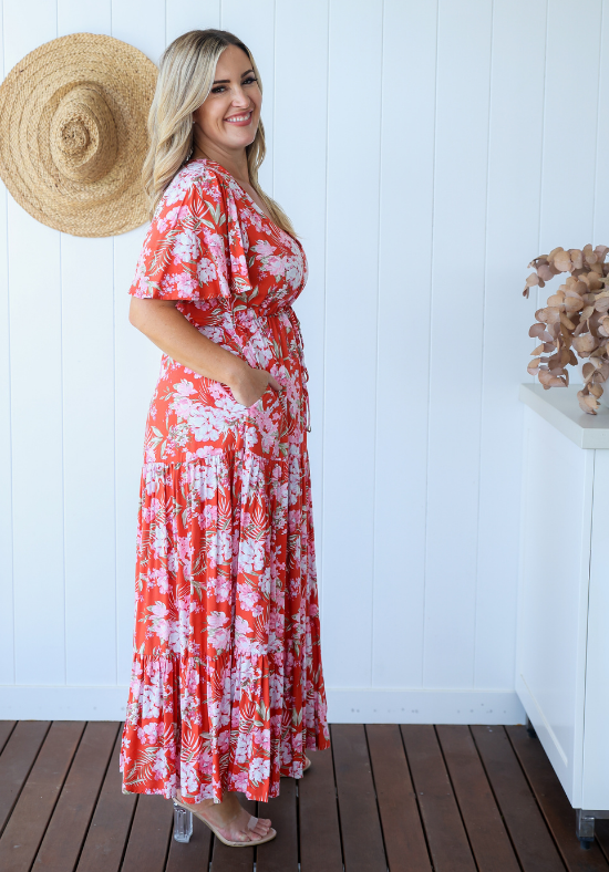 Ladies Maxi Dress - Short Sleeve - Button Up Bust - Gracie Dress - Daisy's Closet