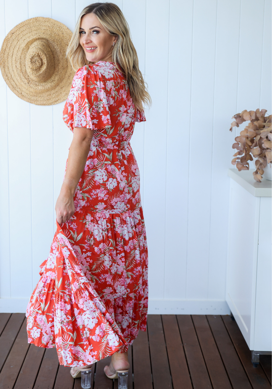 Ladies Maxi Dress - Short Sleeve - Button Up Bust - Gracie Dress - Daisy's Closet