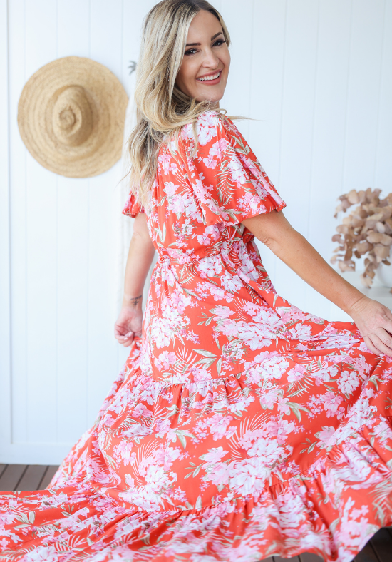 Ladies Maxi Dress - Short Sleeve - Button Up Bust - Gracie Dress - Daisy's Closet