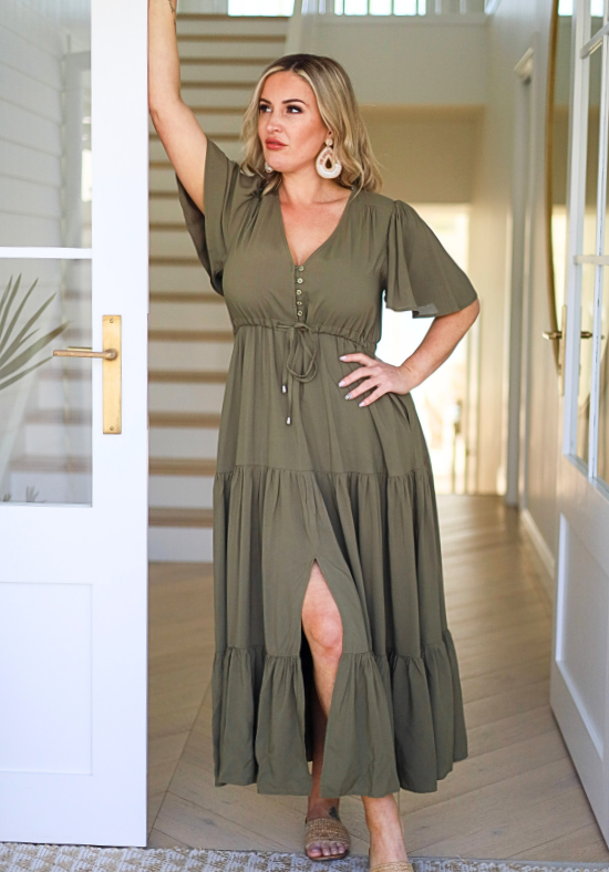 Gracie Maxi Dress Khaki - Daisy’s Closet