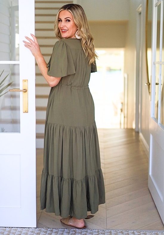 Gracie Maxi Dress Khaki - Daisy’s Closet