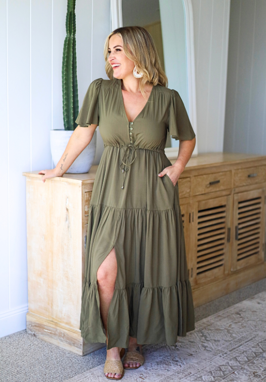 Gracie Maxi Dress Khaki - Daisy’s Closet