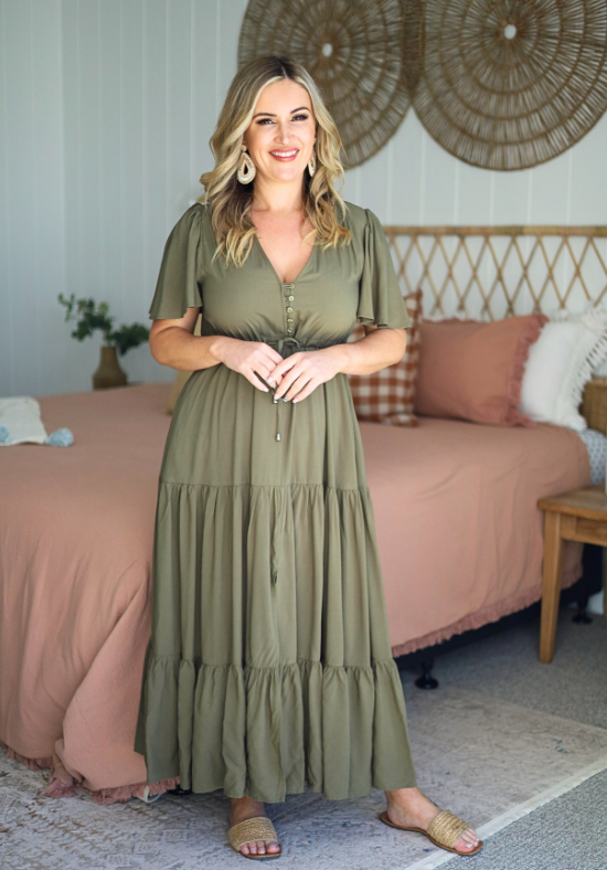 Gracie Maxi Dress Khaki - Daisy’s Closet