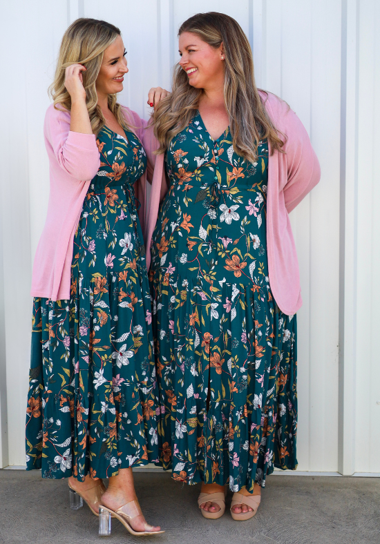 Ladies Teal Maxi Dress - Floral Spring Dress - Gracie Dress - Daisy's Closet