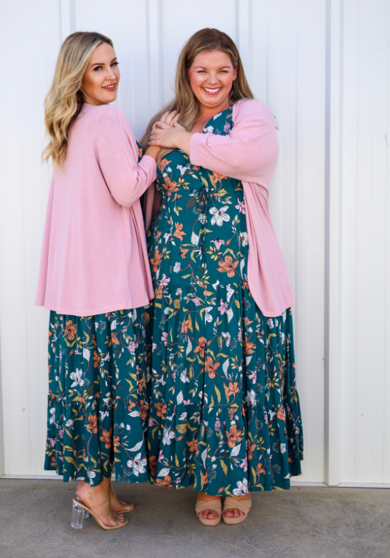 Ladies Teal Maxi Dress - Floral Spring Dress - Gracie Dress - Daisy's Closet
