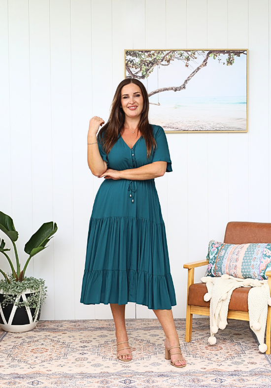 Athena Midi Dress Emerald Green - Daisy’s Closet
