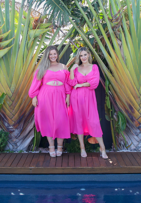 Ladies Pink Cut Out Dress - Midi Dress - Pink - Cora Cut Out Dress - Daisy's Closet