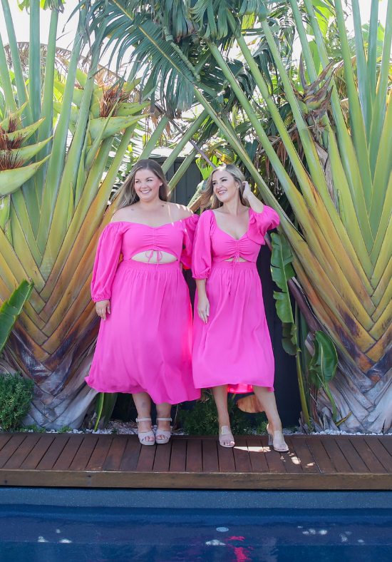 Ladies Pink Cut Out Dress - Midi Dress - Pink - Cora Cut Out Dress - Daisy's Closet