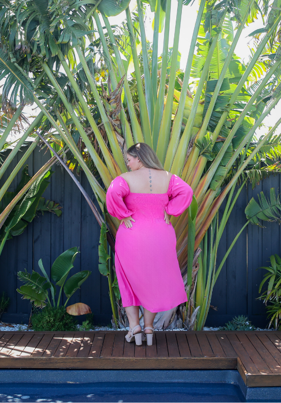 Ladies Pink Cut Out Dress - Midi Dress - Pink - Cora Cut Out Dress - Daisy's Closet