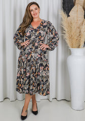 Junie Midi Dress Grey Floral