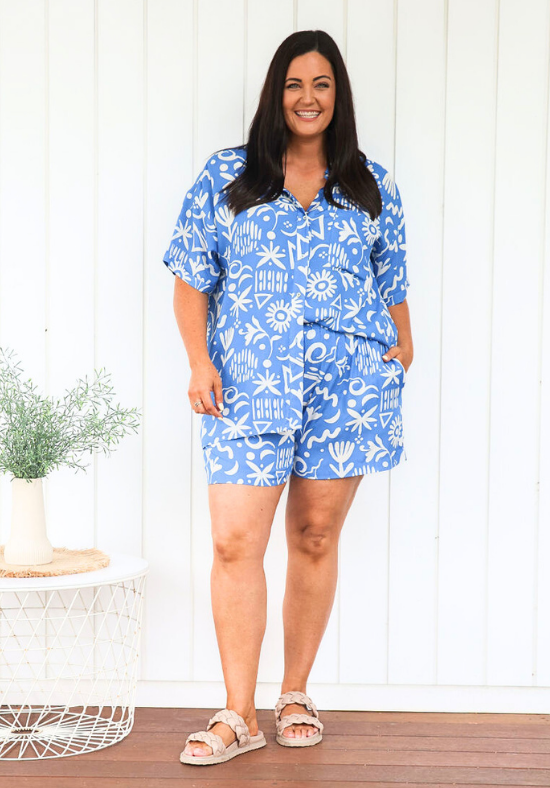 Sally Shirt Sunchaser Print Blue - Daisy’s Closet