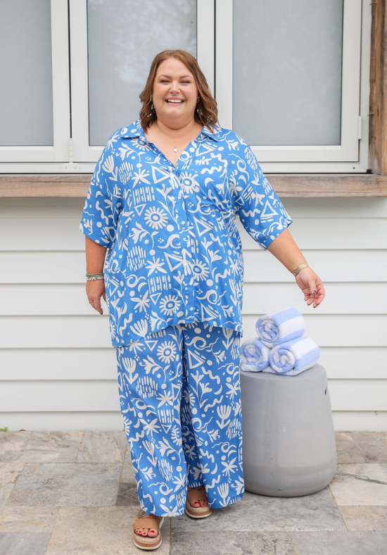 Sally Shirt Sunchaser Print Blue - Daisy’s Closet