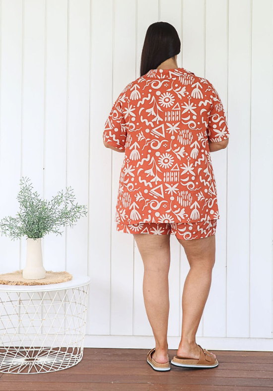 Sally Shirt Sunchaser Print Rust - Daisy’s Closet