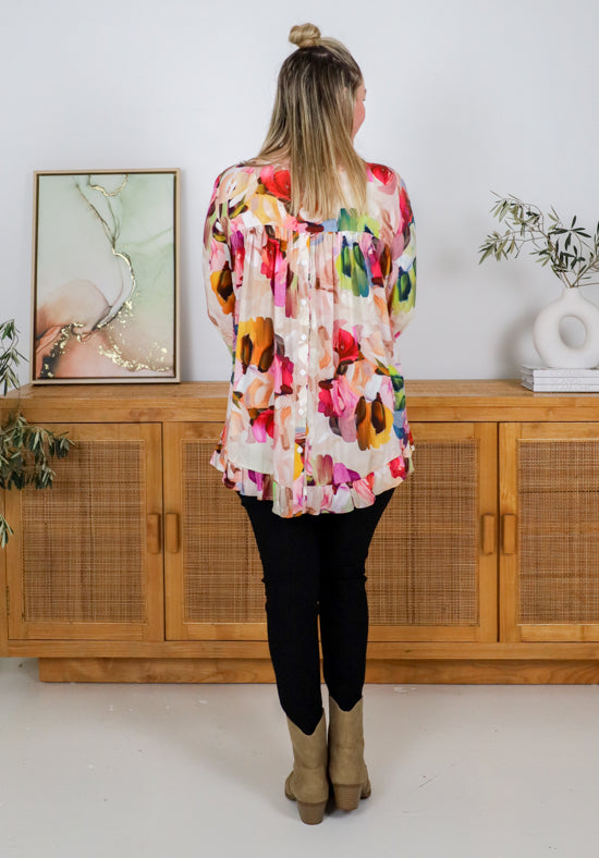 Daisy's Closet Mila long sleeve top with colorful paintbrush print, casual shirt for girls, size small, soft fabric, stylish design.