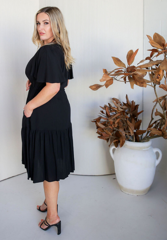 Ladies Black Knee Length Dress - Tommy Dress Black - Daisy's Closet