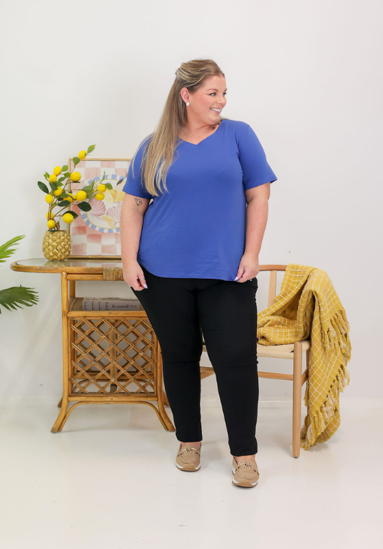 Daisy V Neck Tee Blue - Daisy’s Closet