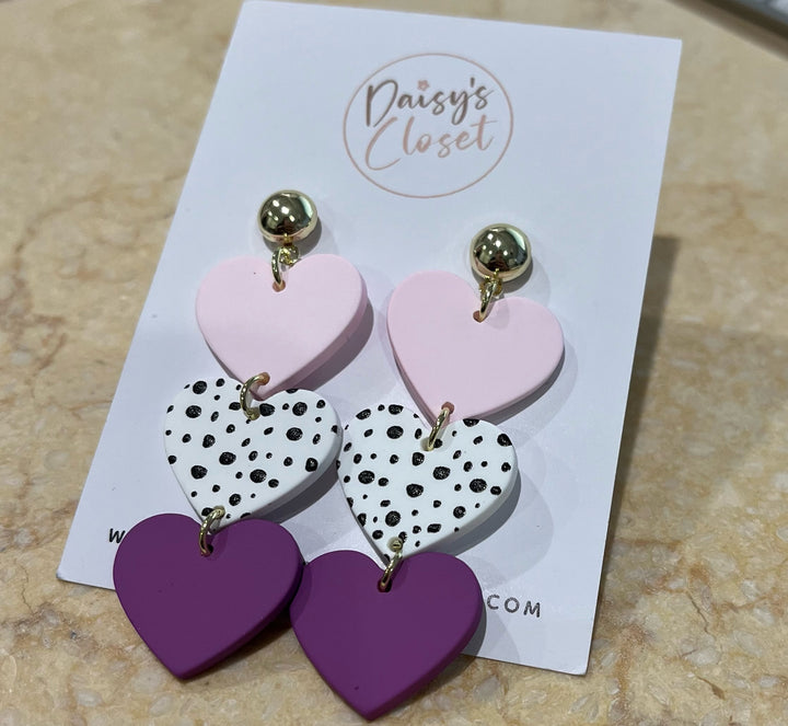 Triple Charm Earrings- Purple