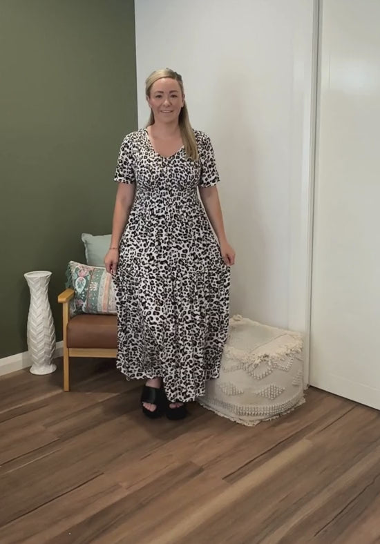 ladies v neck leopard print midi dress - size 10 video showing features