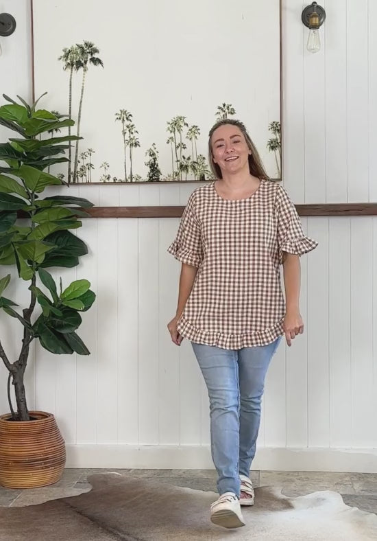 Molly Top Caramel Gingham