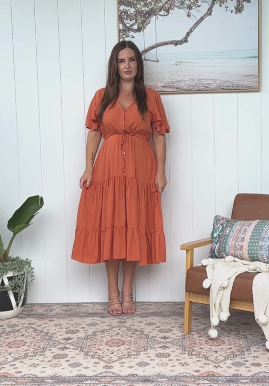 Athena Midi Dress Rust