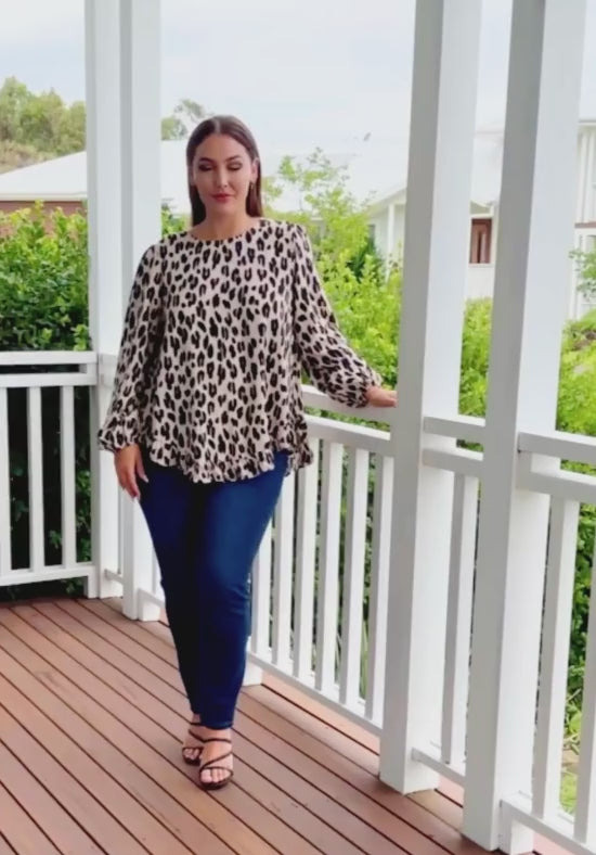 Mila Long Sleeve Dark Leopard Top