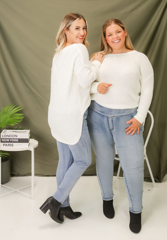 Ladies Light Blue Denim Pull On Jeans - Tummy Flattening Waist Band - Daisy's Closet