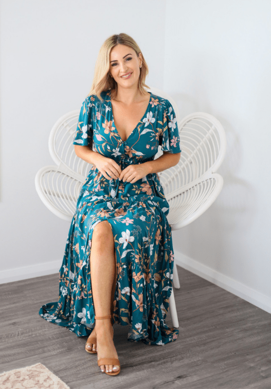 Gracie Maxi Dress Teal Floral - Daisy’s Closet