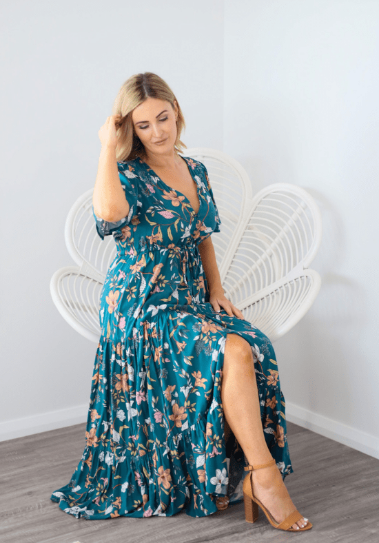 Gracie Maxi Dress Teal Floral - Daisy’s Closet