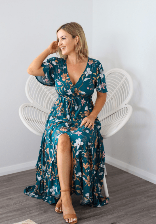 Gracie Maxi Dress Teal Floral - Daisy’s Closet